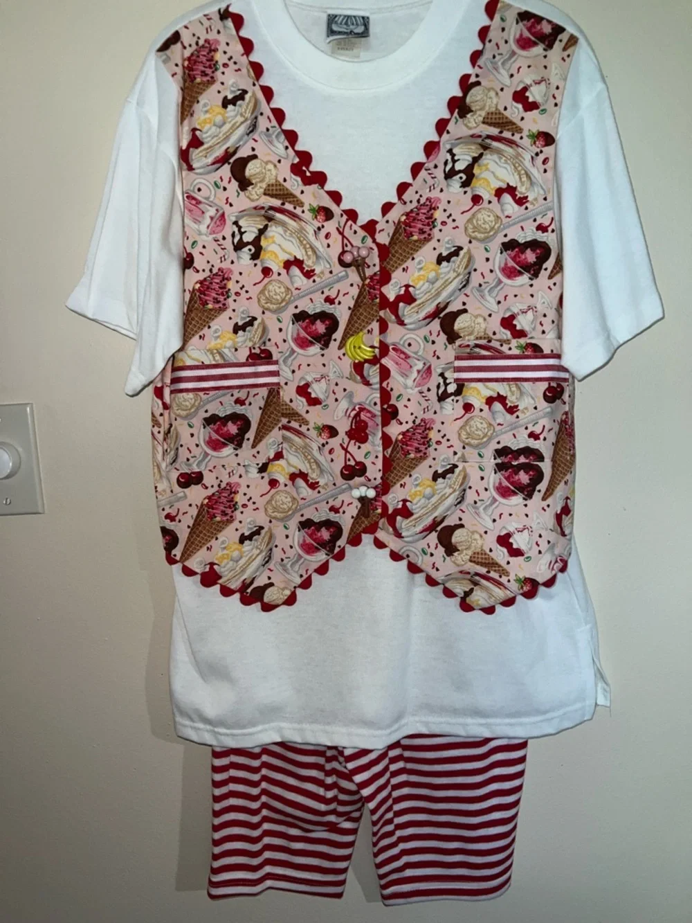 Zoodles 2pc - Ice Cream Print Vest Set in White and Pink with striped shorts.​